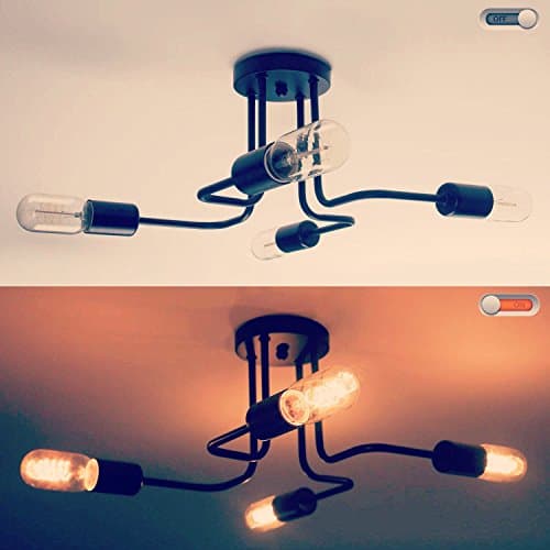 YUENSLIGHTING Vintage Ceiling Light Modern Flush Mount Ceiling Lamp Room Lighting Fixture with 4 E27 Bulb Holder Sockets 240W Lights Black Lamps for Living,Dining,Kitchen,Kids,Bedrooms(LED Bulbs Not Included) Black Metal