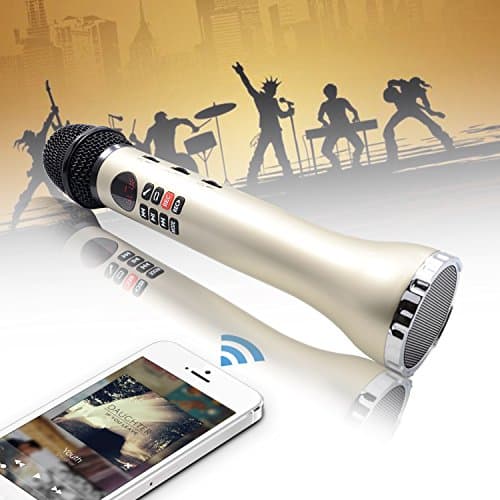 LEFON Wireless Bluetooth Handheld Karaoke Microphone Speaker, TF Card Singing Recorder with LED Display Screen Singing Anytime Anywhere, Compatible with iPhone Android Smartphone PC iPad (Golden)