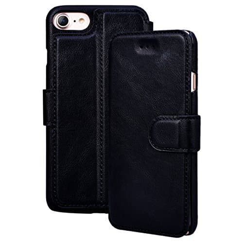 VemMore for iPhone 7 / iPhone 8 Leather Case Flexible Wallet Case Slim PU Wallet Case with Retro Pattern Cover Ultra Slim Protective Bumper Shell with Magnetic Folio Flip Stand Function Credit Card Slots Book Style Case Cover - Black