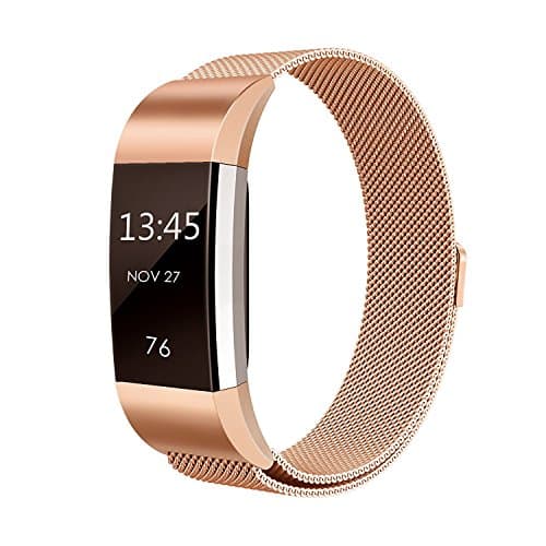Fitbit Charge 2 Strap Bands Milanese Stainless Steel Adjustable Replacement Accessories Bracelet Strap with Magnetic Metal Lock for Fitbit Charge 2 (Rose gold, samll) 