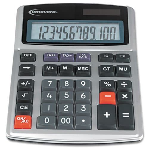 Innovera 15971 Basic Desk Calculator Silver Calculator Basic Calculators Office, Calculator, 12 Digit, Tilting Display, Solar/Battery, Silver)
