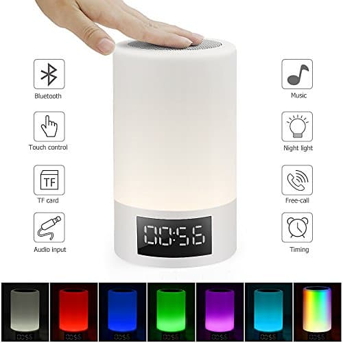 Bluetooth Speaker Lamp, SGOKEEN Dimmable Besides Table Lamp Touch Sensor with Led Time Display 7 Color Changing Mode Aalrm Clock ,TF Card Slot, Timing Function,AUX-IN, Hands-free Night Light Speaker for Bedroom