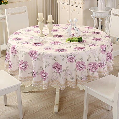 100% Polyester tablecloth Spill proof Machine WashableTablecloth for Outdoor or indoor Use, 180cm round, Fresh Spring style, Seats 10 to 12 People , purple , 220cm round