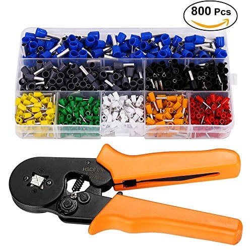 Crimper Plier Set, Self-adjustable Ratchet Wire Crimping Tools with 800 Wire Ferrule Terminals Kit Insulated, 0.25-6.0mm², AWG 23-10, Ferrule Cord Pin End Tool Kit