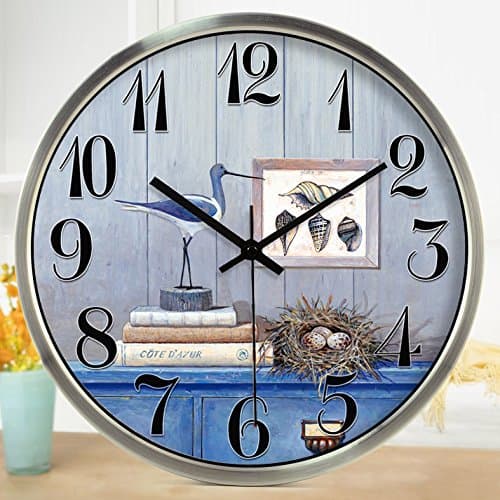 Pingofm Large modern European clocks Quartz clock Creative silence Wall clock Living room Fashion clock Bedroom personality hanging table 11 wall clock,14 inch, silver metal frame