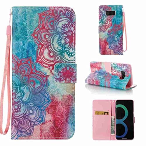 For Samsung Galaxy S8 Plus Case [with Free Screen Protector], Qimmortal(TM) Premium PU Leather Wallet Case Stand Book Type Style Cover with [Lanyard Strap] and [Credit Card Holders Slots] Flip Folio Magnetic Detachable Button Protective Case Cover For Samsung Galaxy S8 Plus(Fire red flower)