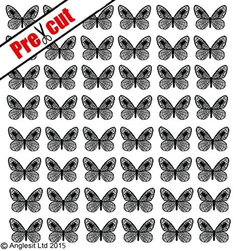 48 X PRE-CUT BLACK & SILVER/GREY SPIDERWEB BUTTERFLY EDIBLE RICE / WAFER PAPER CUP CAKE TOPPERS BIRTHDAY PARTY WEDDING DECORATION