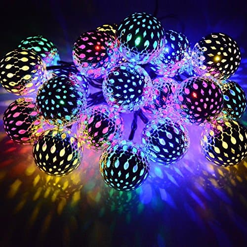 Solar String Lights Moroccan Ball Multicolor 15ft 20LED Globe Fairy String Lights Solar Powered Orb Lantern Christmas Lighting