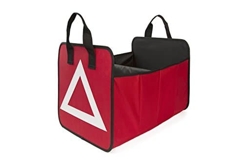 Car Trunk Storage Organizer Collapsible Cargo Bag Bin Container with Triangle Warning Great for Car SUV, Vehicle, Auto, Truck, Minivan (Red)