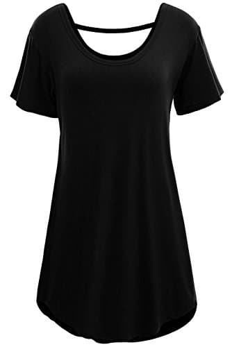 Angl Lee Womens Basic Short Sleeve Comfy Loose Fit Long Tunic Top (l(us12-14), black)