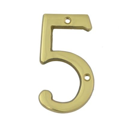 Bolton Hardware Number 3 Inch Solid Brass Bright Brass Finish House Number Raised 3/16", Number 5