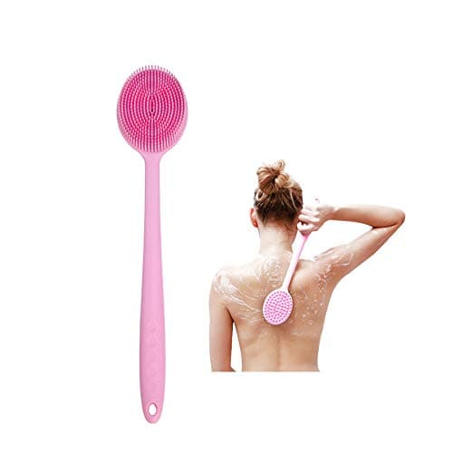 Aolfay Silicone Bath Body Brush, Back Brush Shower Bath Long Handle Scrubber, Dry/Wet Skin Brushing Back Scrubber for Scrub Skin Exfoliation-Skin Health Beauty Care Suitable for Men/Women. (Pink)