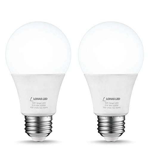 LOHAS Smart Light Bulb, A19 WIFI Control LED Light Bulb, E26 Base Alexa Compatible Light Bulb, Daylight 5000k Smart phone Remote Control Light, 50W Equivalent LED Light 8watt, Dimmable with APP 2Pack