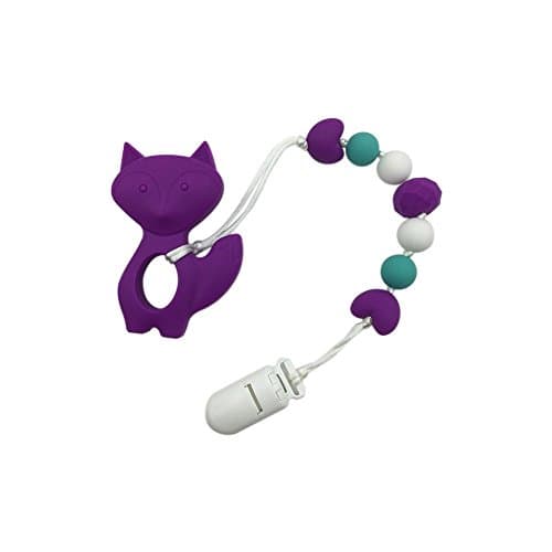 Fox Teether Of Silicone Teething Pacifier Clip - Silicone Universal Soother Clip - Baby and Mommy Beads Silicone Teething (Purple)