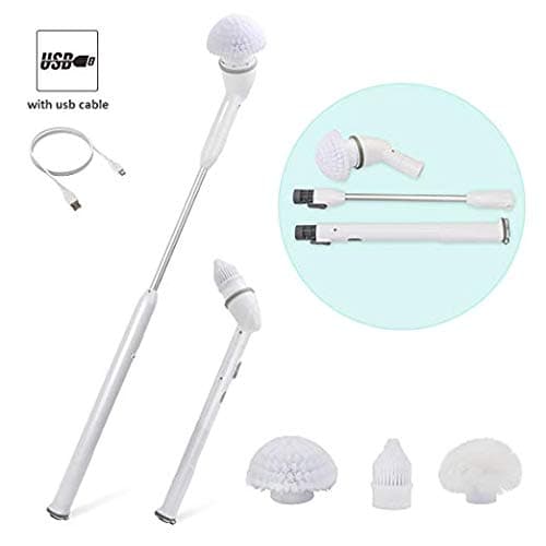 Spin Scrubber, Electric Spin Scrubber with Adjustable Head, 360 Cordless Bathroom Cleaner with 4 Replaceable Shower Scrubber Brush Heads, 1 Extension Arm and Adapter for Tub, Tile, Floor, Wall and Kit
