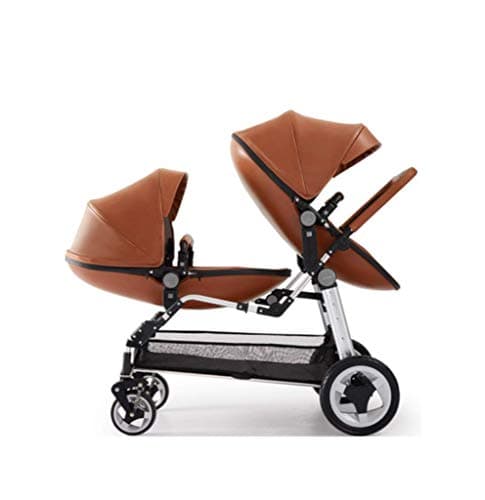 High-end Twin Stroller - High Landscape Eggshell Baby Stroller Can do Reclining Can Put Two Babies, Suitable for Babies 0 to 3 Years Old,Brown