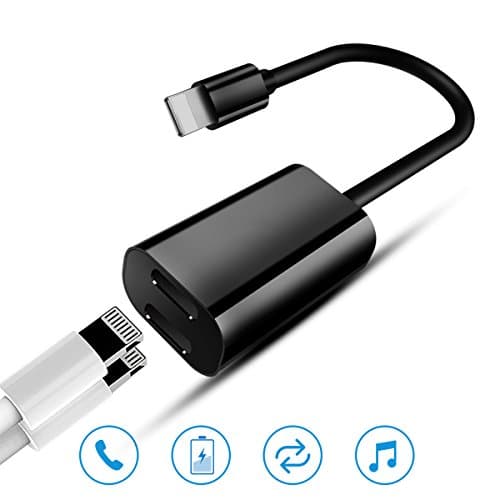 iPhone 7 / 8 / X Adapter &amp; Splitter, Headphone Audio &amp; Charge Lightning Adapter Cable with Dual Lightning Ports for iPhone 7/7 plus/8/8 Plus/X and iOS 10.3 or Later … (black)
