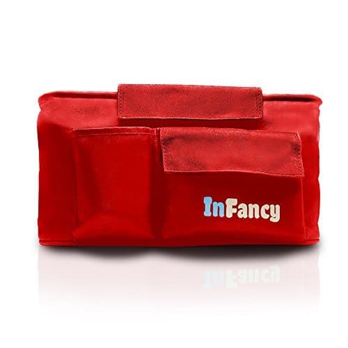 InFancy Universal Baby Stroller Organizer - Stroller Accessories Caddy With Cup Holder - Parent Console With Cup Holders - Includes Adjustable Shoulder Strap For Taking Your Baby Mobile (Red)