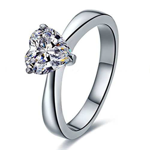 Sterling Silver 1CT NSCD Simulated Diamond Heart Shape Ring Solitaire Engagement for Women