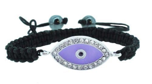 Rhinestone Beads Inlaid Evil Eye Draw String Macrame Bracelet (Lilac)