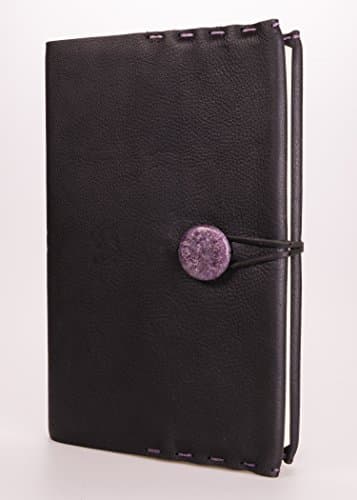 Refillable Bark Black Leather Journal with Lavender Concho + Blank Pages 5.5" x 8.5" (JM-40)