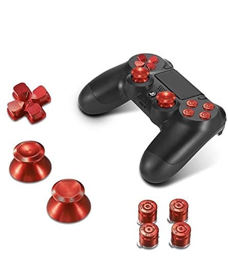AMLLC Red PS4 Aluminum Replacement Bullet Buttons, D-Pad, Thumb Sticks