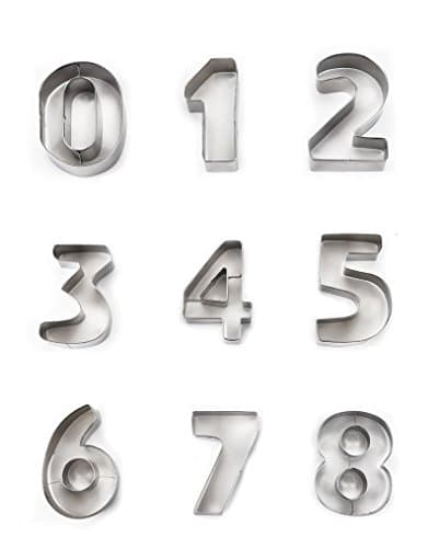 SUNKOOL Numbers Cookie Cutters 2.5" Stainless Steel Molds Tools for Fondant Biscuit 9-Piece Set in Storage Large Number Cutter