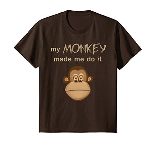 Kids My Monkey Made Me Do It Funny Joke Monkey Face Tee 6 Brown