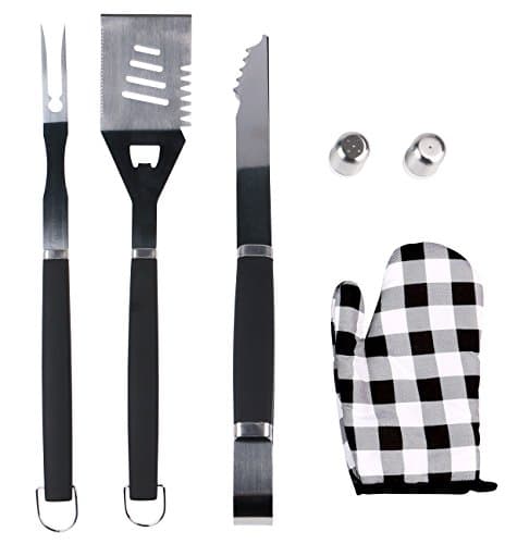 RUWOO B02005 5pcs BBQ Tool set with Spatula, Fork,Tong, cotton glove,oil bottle
