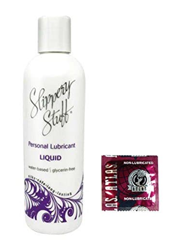 Slippery Stuff Liquid Water Based Personal Lubricant 8 Oz +12 Count Atlas Non-Lubricated Latex Condoms