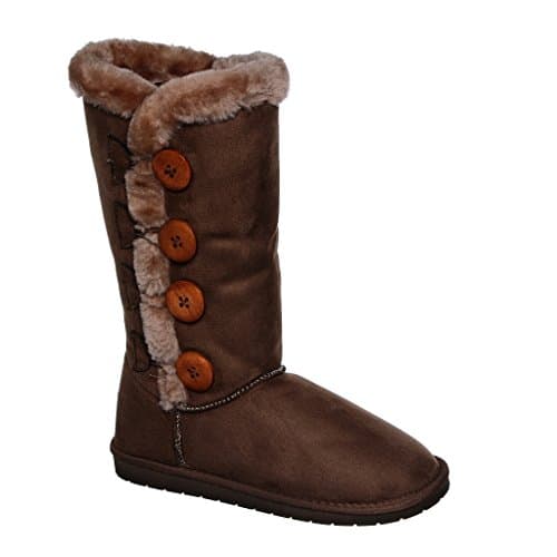 Tina/02 Plain Color Four Button Fur Lined Mid-calf Snow Boots (10, chestnut)