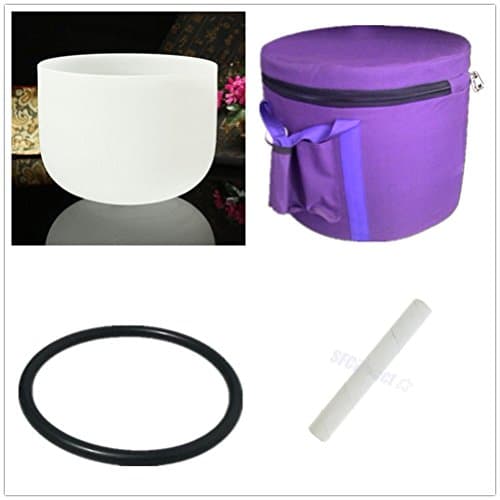 155 Frosted D note Sacral Chakra Quartz Crystal Singing Bowl 8 inch &amp; one purple color canvas