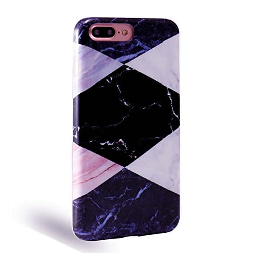 phone 7 Plus Case, DUOMON New Marble Design, Slim Shockproof Flexible Smooth TPU Soft Case Rubber Silicone Skin Cover (Black&amp;White&amp;rose)