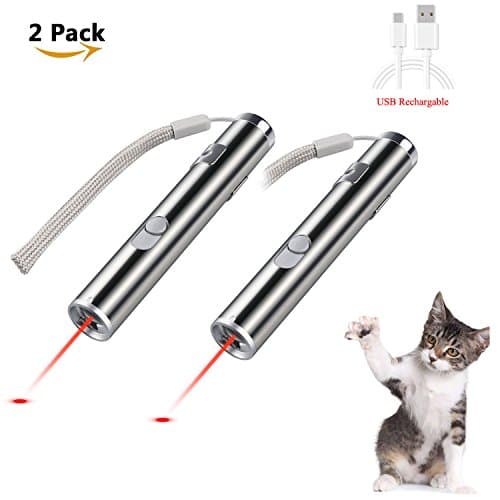 Cat Light Pointer-2 Pack,Needobi USB Rechargable Cat LED Light pointer Interactive Pet toys, Pet Crazy Chase Toy Cat Exercise Entertaining Tool, Red &amp; White &amp; UV LED Light