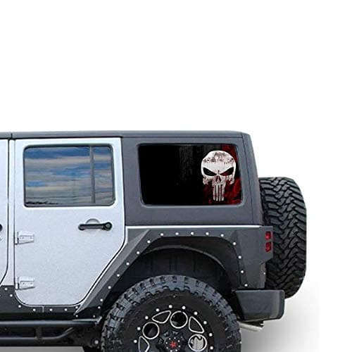 Gold Fish Decals Side Set Window Perforated See Thru Graphic Decal Sticker Scull 2 Compatible with Jeep Wrangler 4 Doors JK -Rubicon