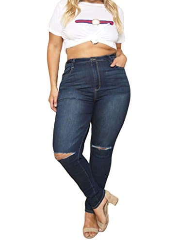 Trinity Jeans Womens Plus-Size Stretchy Knee Cut/Slit/Distressed Skinny Jeans (1XL-3XL) (1X Plus, Dark Blue 1004P)