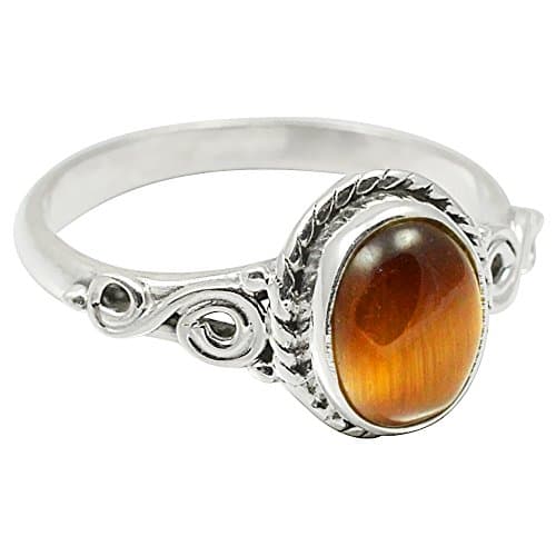 SILVERART 2.4Gm Natural Genuine Cabochon Tiger Eye Solid 925 Sterling Silver Ring Size 6.5