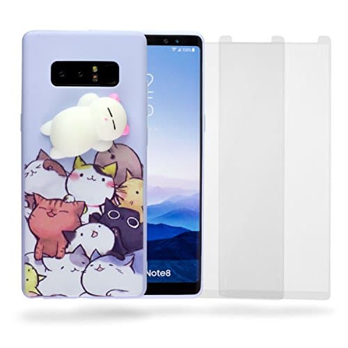 TortugaArmor Samsung Note 8 Stress Relieve Jumbo Squeeze Case, Front Back Protection (Bundle 2 of 3D Full Cover Clear Tempered Glass) 3D Squishy Kawaii Lying Cat Bear for Galaxy Note 8 Phone Case