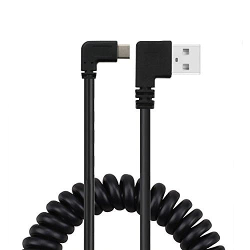 5ft Spiral Coiled USB 3.1 Type C Angle Male to 2.0 Left Angle AM Adaptor Cable