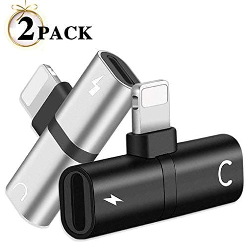 Adapter for iPhone Adapter Accessories for iPhone 7 Headphone Dongle AUX Audio Jack for iPhone X/XS/XR/8/8 Plus Dual Ports Splitter Music+Charge+Call+Volume Control Cable Plug and Play IOS13(2Pack)