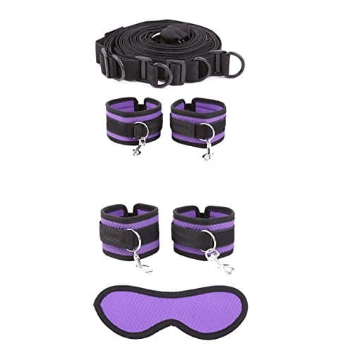 BaseTone Soft Adjustable Hand Cuffs Straps for Legs, Ankles and Hands, Under the Bed Restraints Kits Almost Fits Any Size Mattress (Purple)