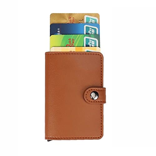 Credit Card Wallet , RFID Blocking Wallet Slim Front Pocket Design, Automatic Pop-up,Best Minimalist Wallet. (Brown)
