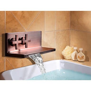 BL Modern retro Two Handle Oil Rubbed Bronze Waterfall Wall Mount Bathroom Bath Basin Sink Faucet Tap,Sink Faucet(Chrome plated solid brass)