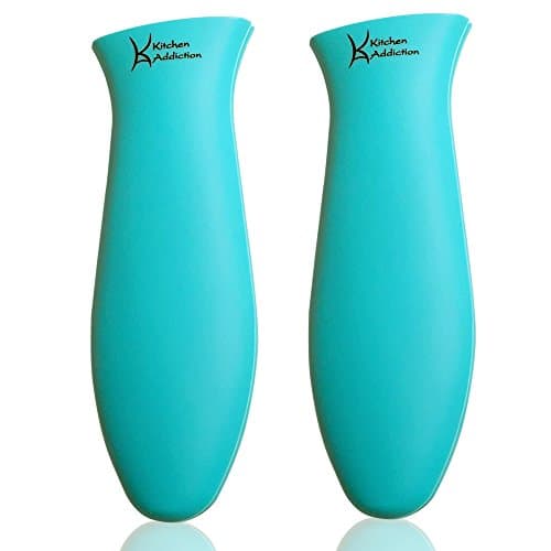 Kitchen Addiction 2 Pack Premium Large Silicone Hot Handle Holder Sleeves - Hot Handle Potholder for Cast Iron or Metal Cookware - 2 Pack (Turquoise)