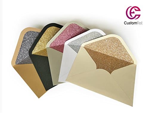 CustomFest Glitter Envelop, 5Pcs Sample, Fits 5 x 7" Card, for Greeting, Wedding, Engagment, Party, Anniversary, Invitation