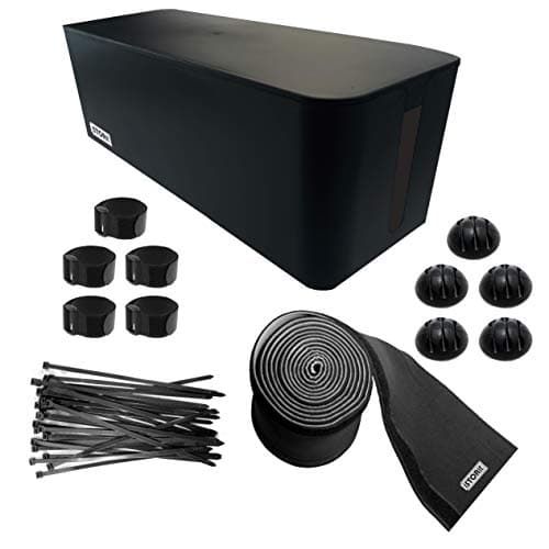 Cable Management Box | Wire Organizer Kit Black | Hide Surge Protectors & Power Cords | Complete Cable Organizer | Protect Children, Pets and Coworkers | for Home & Office