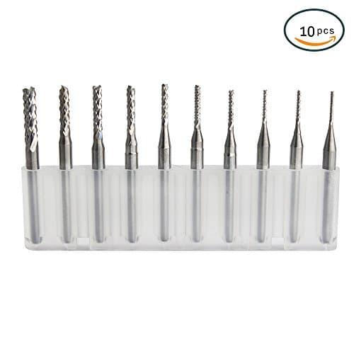 YUFUTOL 10pcs End Mill Bits 0.8-3.175 mm Solid Carbide End Mill Engraving Bits CNC Rotary Burrs Set Tool for PCB Mould Plastic Fiber Carbon Fiber Hardwood with 3.175mm(1/8’’) Shank