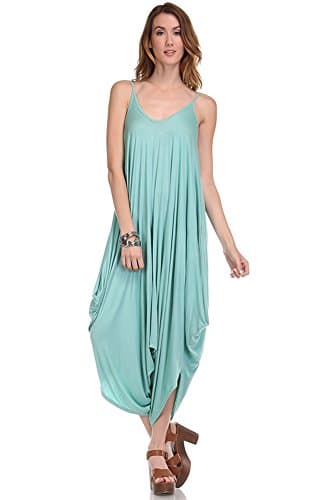 Solid Color Ladies Spaghetti Strap Loose Fit Harem Jumper Multi Color Available (Small, LUCITE GREEN)