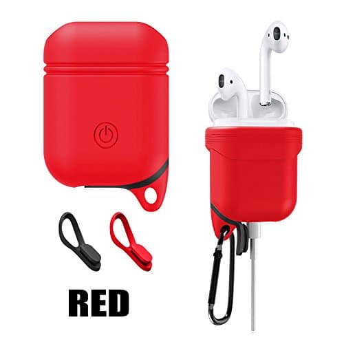 Bluetooth Earphone Case Sleeve For Iphone7 7 Plus Case Pouch For Apple AirPods Earphone Charging Case Cover With Strap Dust Plug (Red)