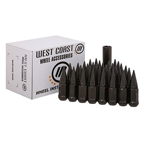 24pc Black Spike Lugs | Thread Pitch 14mm x 2 | 2pc Construction Special Designed Key | 3.5” Total Length | For AfterMarket Wheels | #1 Hottest Selling Product in the Industry